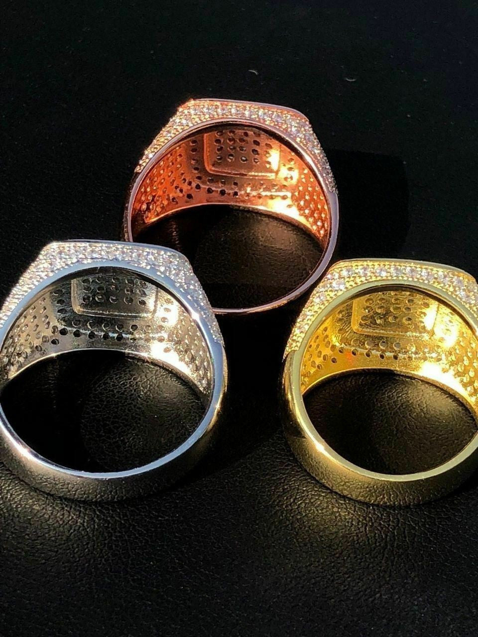 HarlemBling Solid 925 Silver Mens Diamond RING 14k Gold ICY Size 6 7 8 9 10 11 12 13 Pinky