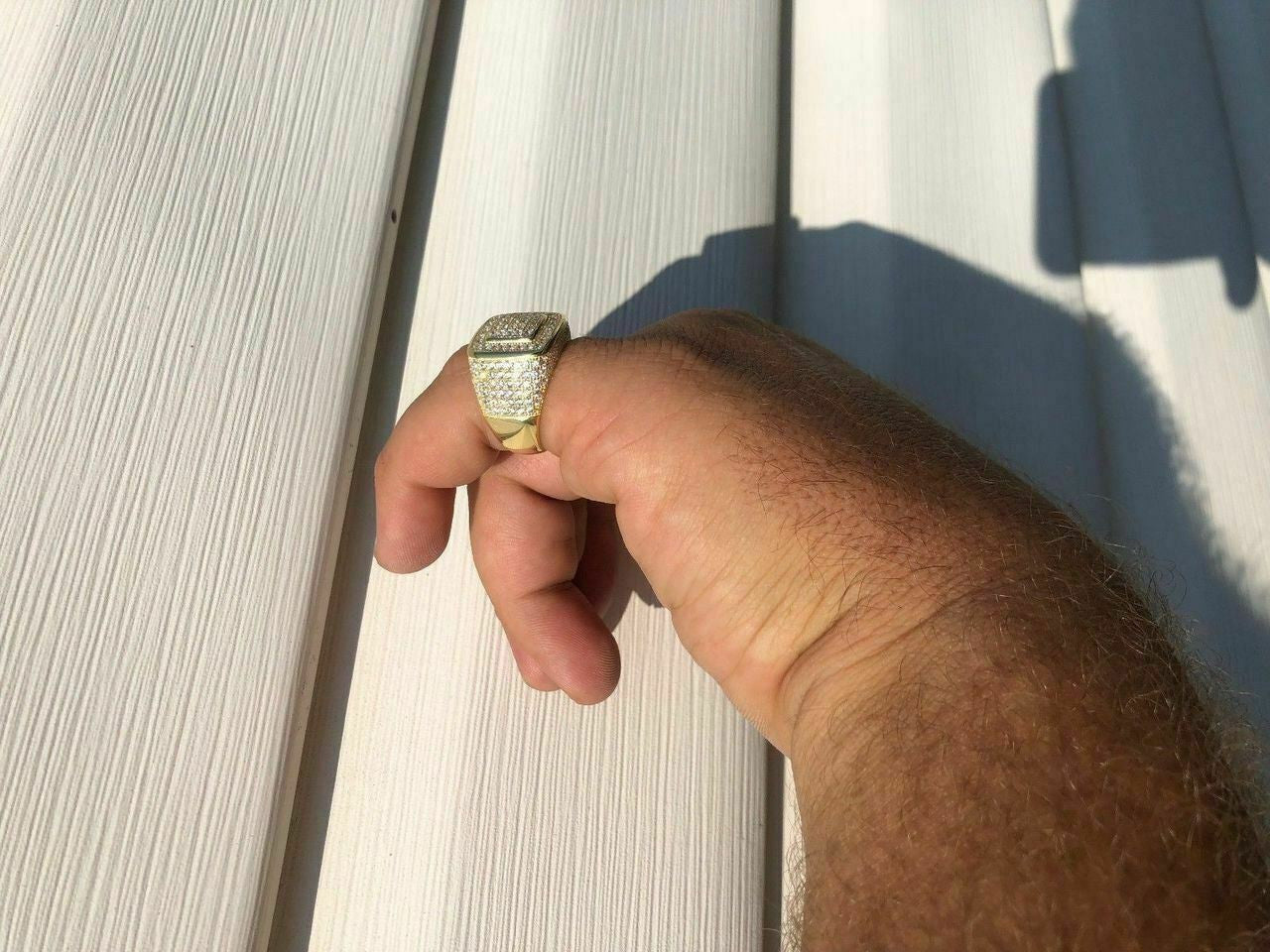 HarlemBling Solid 925 Silver Mens Diamond RING 14k Gold ICY Size 6 7 8 9 10 11 12 13 Pinky