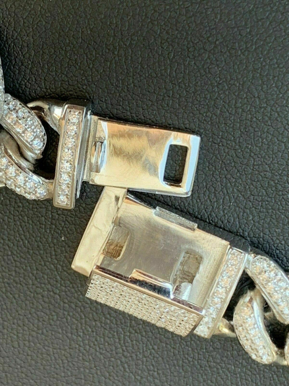 HarlemBling Solid 925 Silver Mens Figarucci Gucci Link Cuban Chain Diamonds Hip Hop Figaro