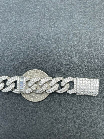 HarlemBling Solid 925 Silver Mens Figarucci Gucci Link Cuban Chain Iced Baguette Diamond Out
