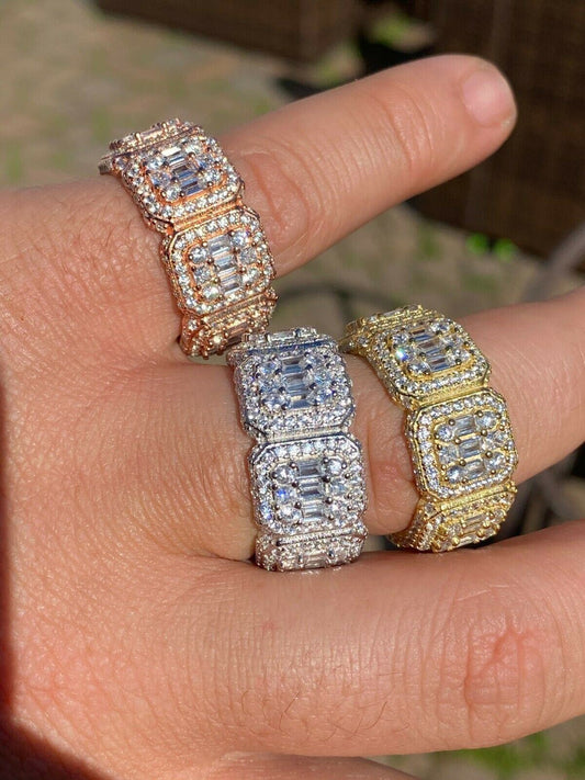 HarlemBling Solid 925 Silver Mens Hip Hop Rapper Baguette Diamond Pinky RING 14k Gold Iced