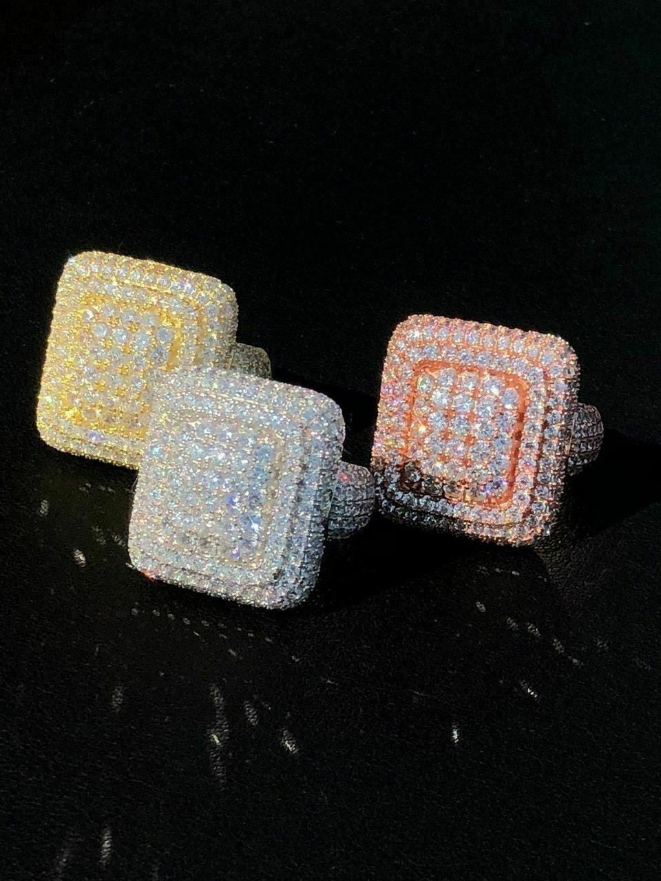 HarlemBling Solid 925 Silver Mens Hip Hop Rapper Big Diamond Pinky RING 14k Gold ICY CUSTOM