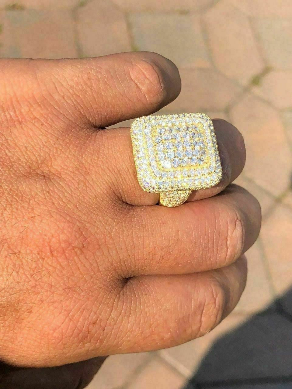 Pinky Men's Square Band Hip Hop Ring – 1ct Iced CZ, 14k White Gold Finish – Sizes 6-10