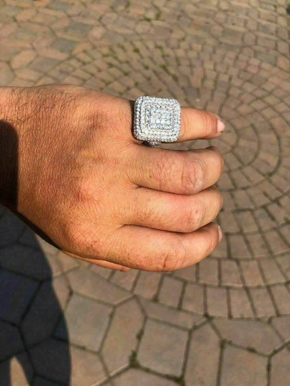 HarlemBling Solid 925 Silver Mens Hip Hop Rapper Big Diamond Pinky RING 14k Gold ICY CUSTOM