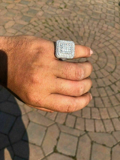 HarlemBling Solid 925 Silver Mens Hip Hop Rapper Big Diamond Pinky RING 14k Gold ICY CUSTOM