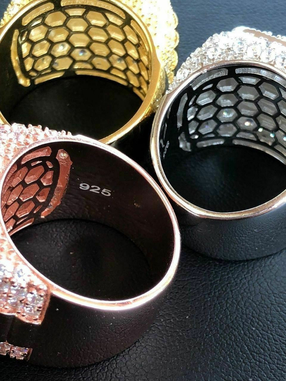 HarlemBling Solid 925 Silver Mens Hip Hop Rapper Big Diamond Pinky RING 14k Gold Super Icy