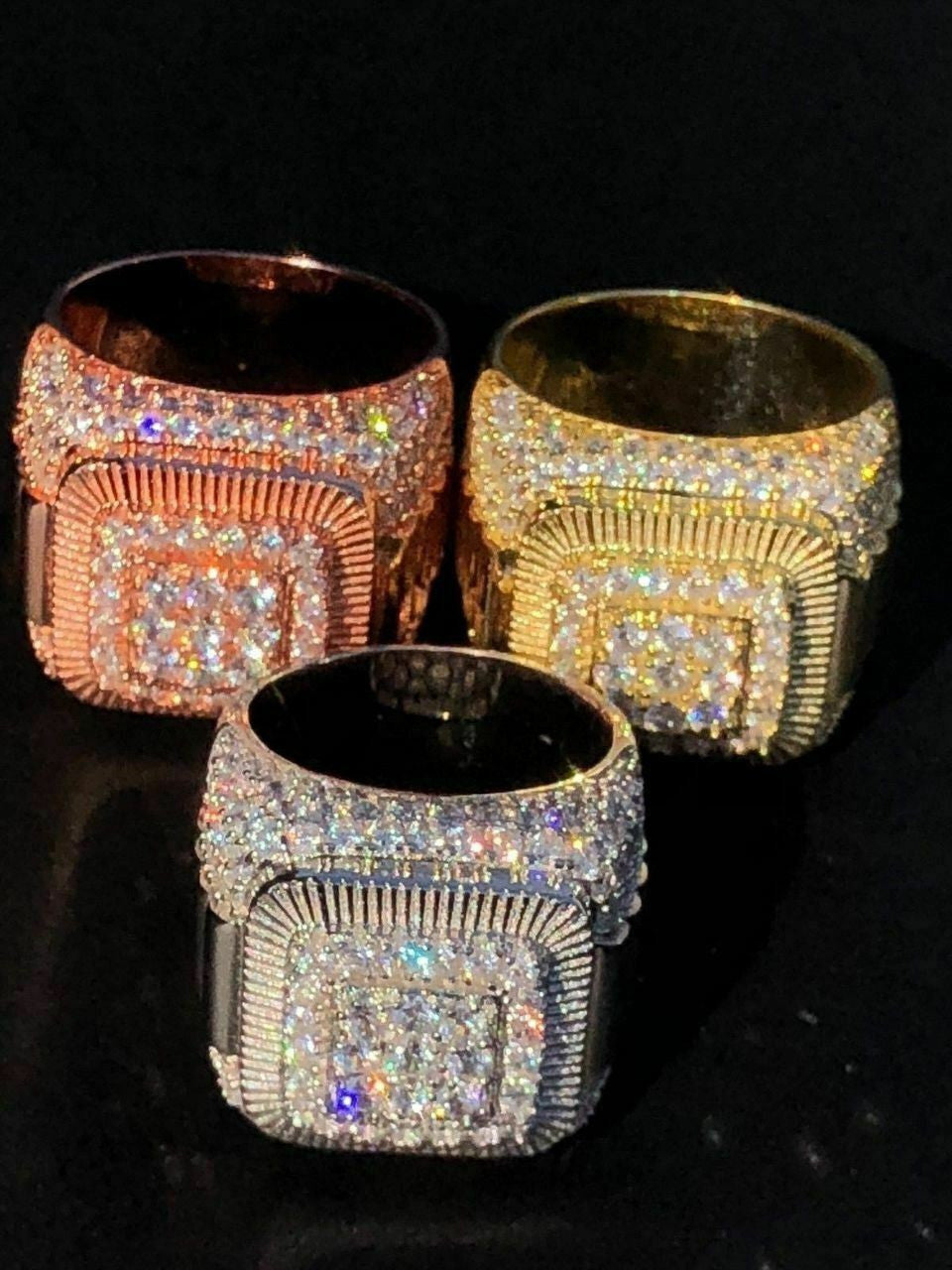 HarlemBling Solid 925 Silver Mens Hip Hop Rapper Big Diamond Pinky RING 14k Gold Super Icy