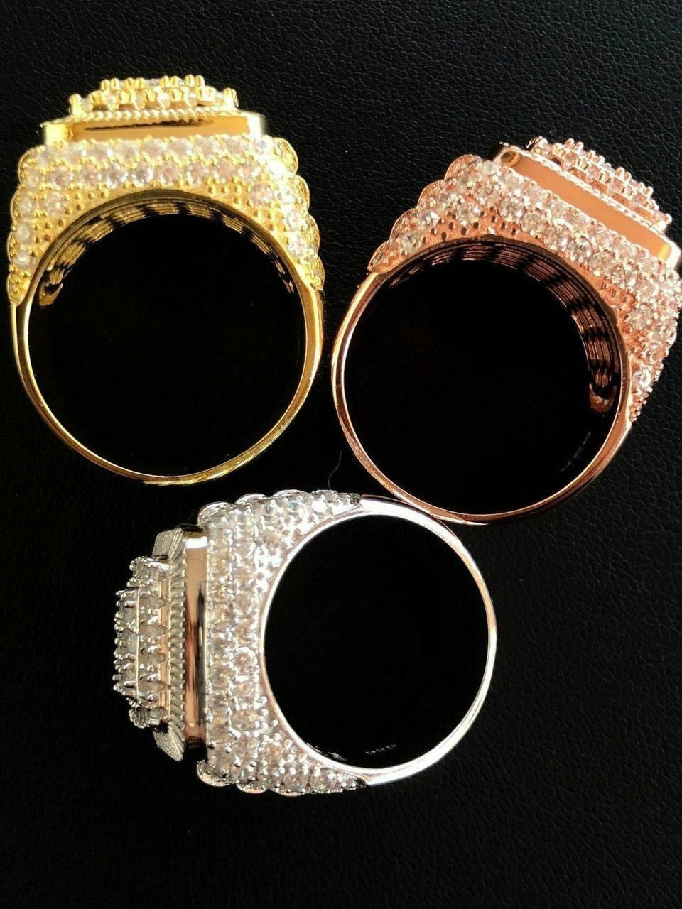 HarlemBling Solid 925 Silver Mens Hip Hop Rapper Big Diamond Pinky RING 14k Gold Super Icy