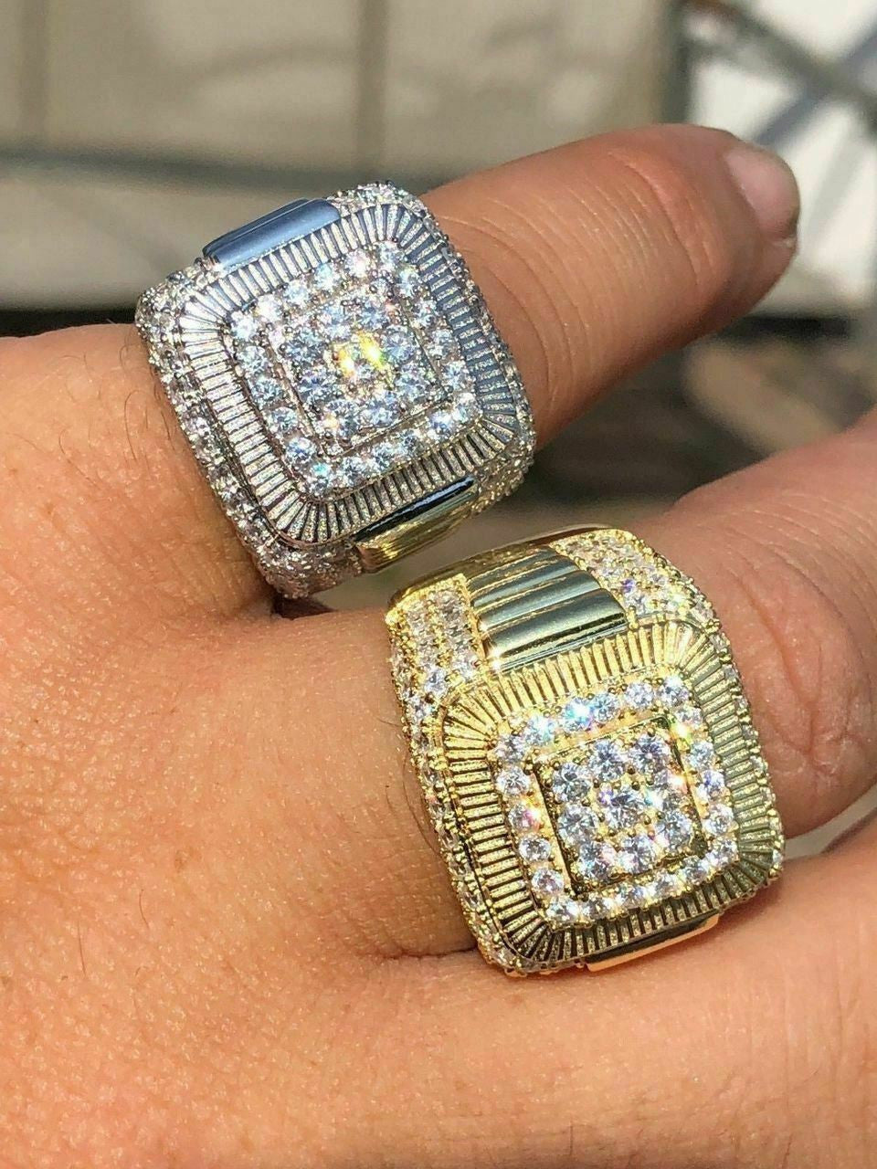 HarlemBling Solid 925 Silver Mens Hip Hop Rapper Big Diamond Pinky RING 14k Gold Super Icy