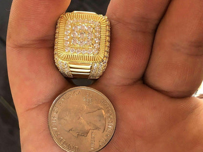 HarlemBling Solid 925 Silver Mens Hip Hop Rapper Big Diamond Pinky RING 14k Gold Super Icy