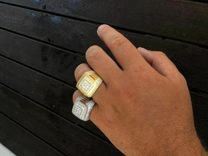 HarlemBling Solid 925 Silver Mens Hip Hop Rapper Big Diamond Pinky RING 14k Gold Super Icy