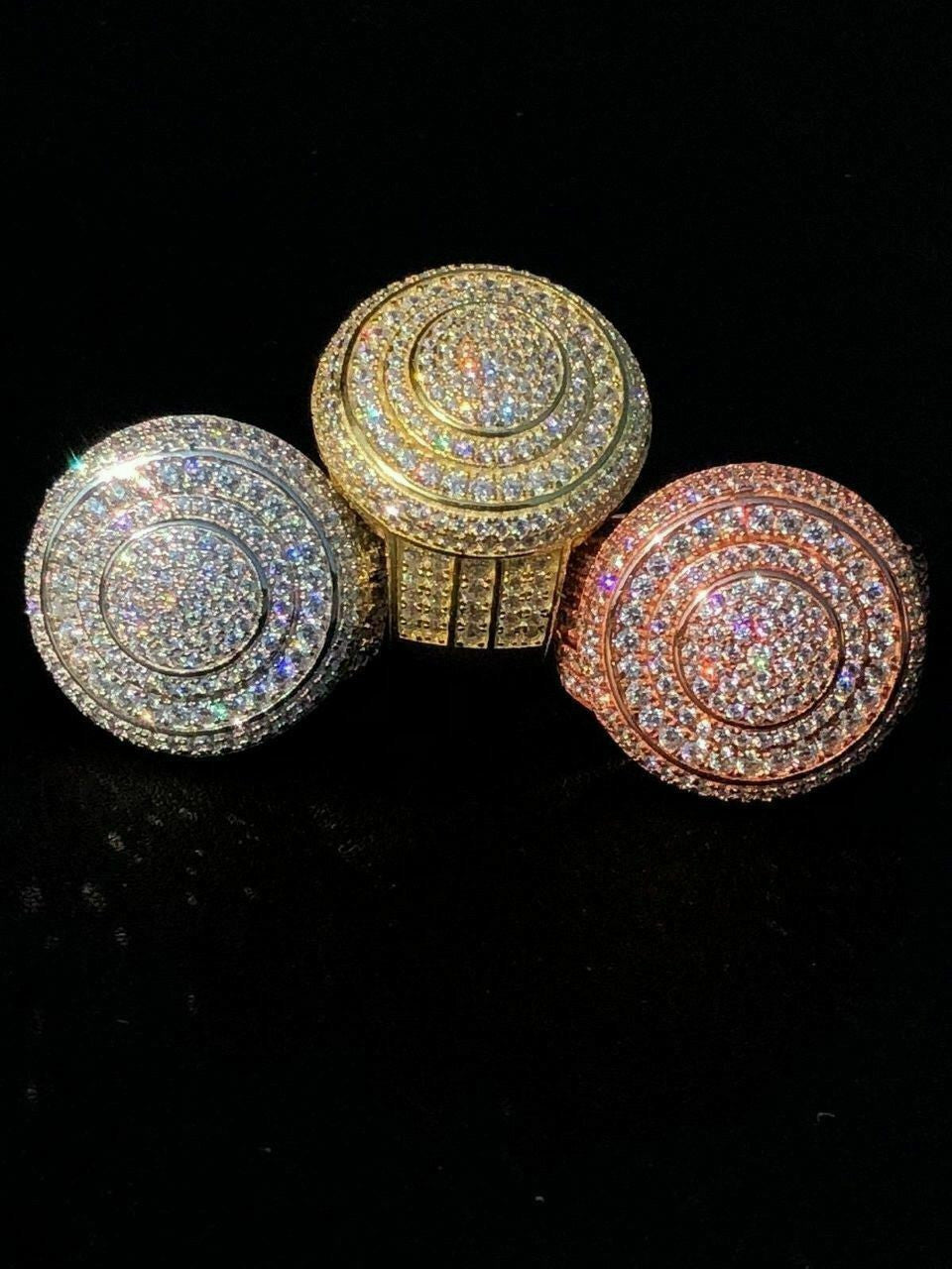 HarlemBling Solid 925 Silver Mens ICED ICY Large Diamond Pinky RING 14k Gold 7 8 9 10 11 12