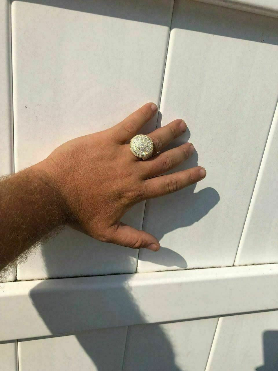 HarlemBling Solid 925 Silver Mens ICED ICY Large Diamond Pinky RING 14k Gold 7 8 9 10 11 12