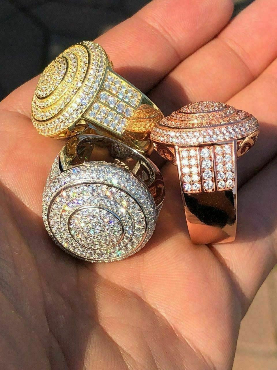 HarlemBling Solid 925 Silver Mens ICED ICY Large Diamond Pinky RING 14k Gold 7 8 9 10 11 12