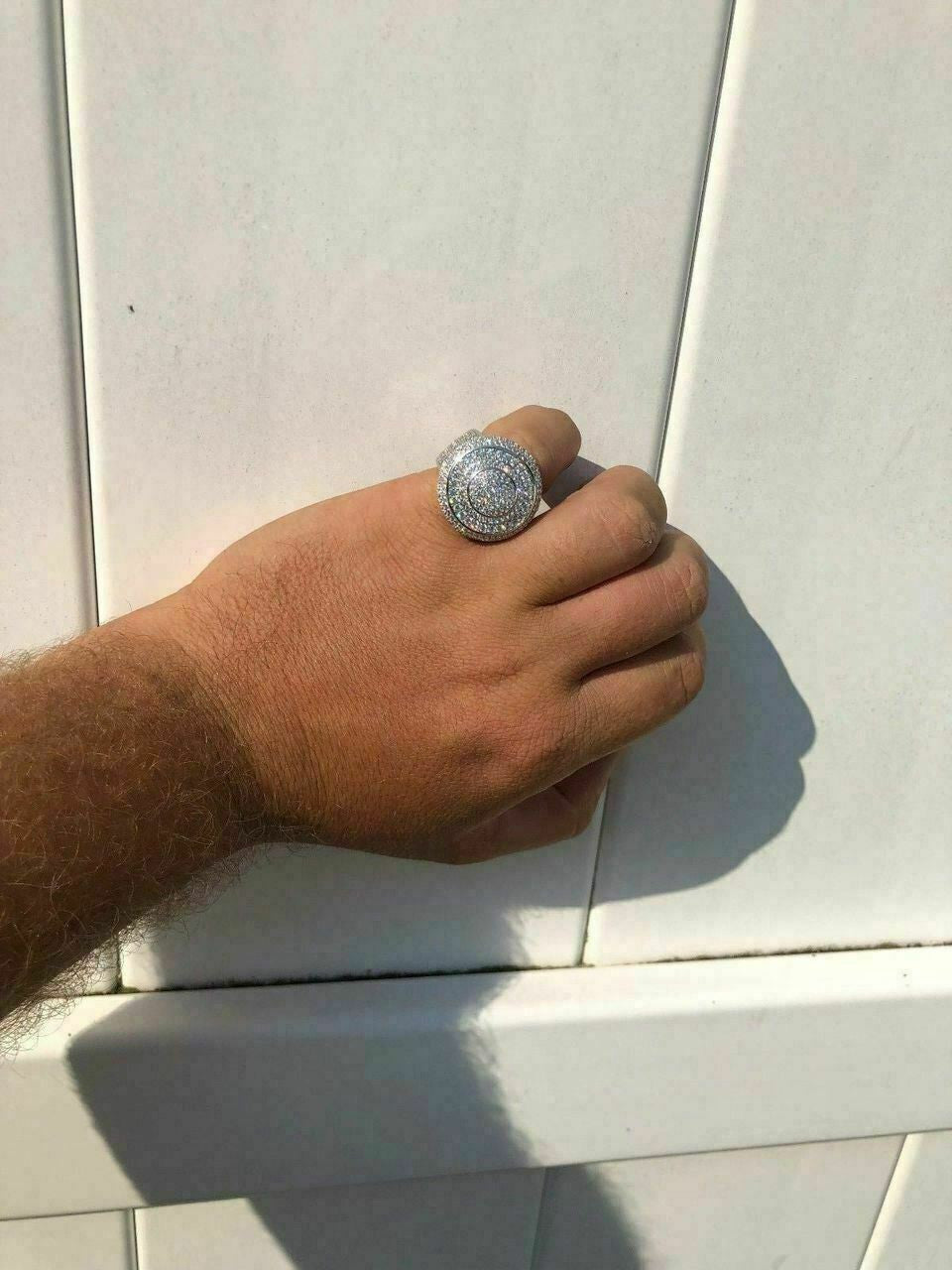 HarlemBling Solid 925 Silver Mens ICED ICY Large Diamond Pinky RING 14k Gold 7 8 9 10 11 12