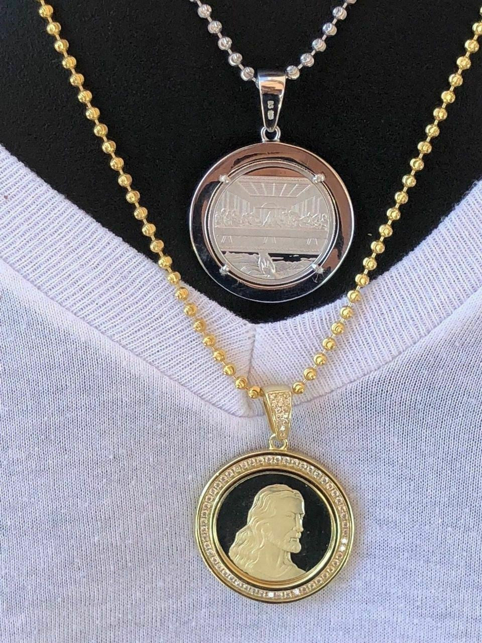 HarlemBling Solid 925 Silver Mens Jesus Last Supper Reversible Coin Medallion Pendant Italy