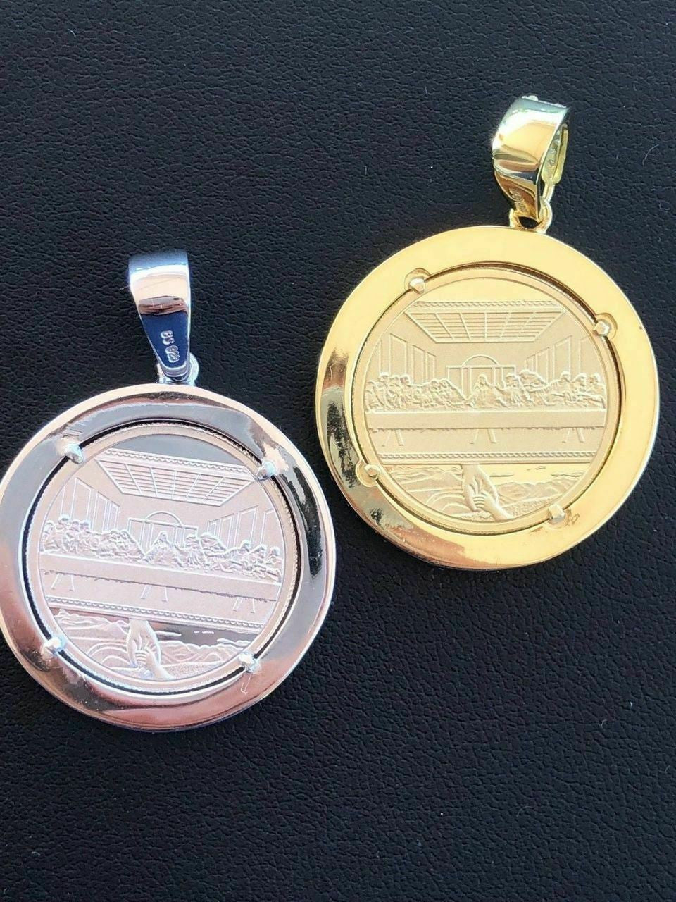 HarlemBling Solid 925 Silver Mens Jesus Last Supper Reversible Coin Medallion Pendant Italy