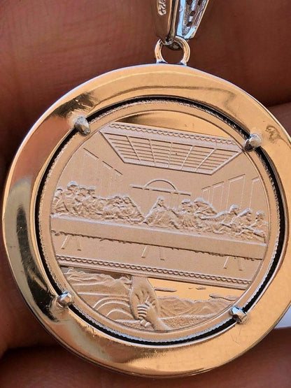 HarlemBling Solid 925 Silver Mens Jesus Last Supper Reversible Coin Medallion Pendant Italy