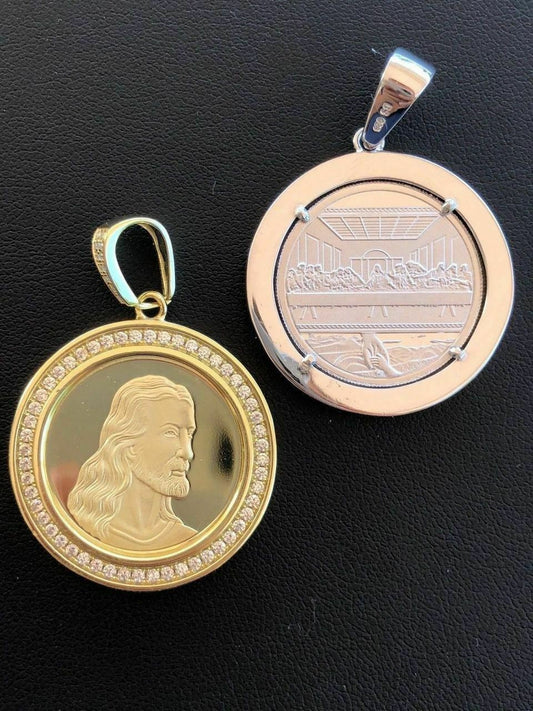 HarlemBling Solid 925 Silver Mens Jesus Last Supper Reversible Coin Medallion Pendant Italy