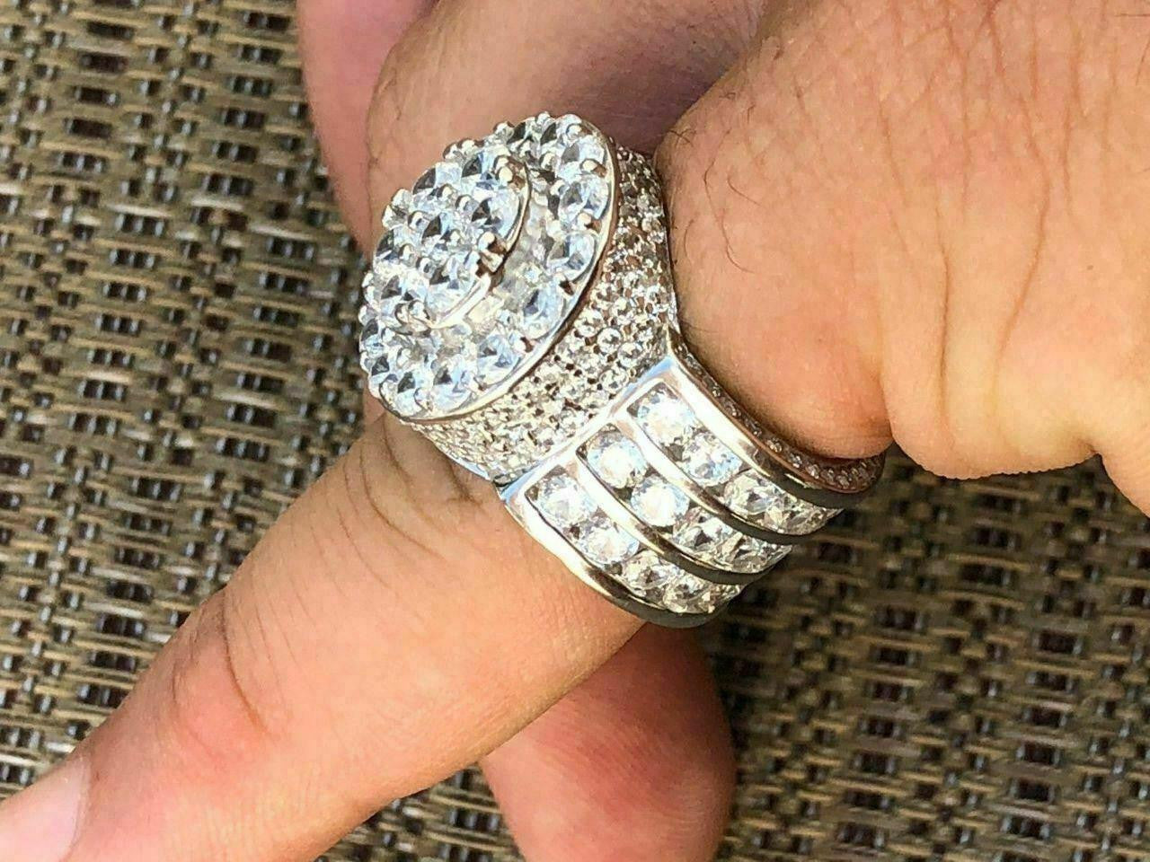 HarlemBling Solid 925 Silver Men's Large Round 5ct Iced Cubic Zirconia Pinky RING