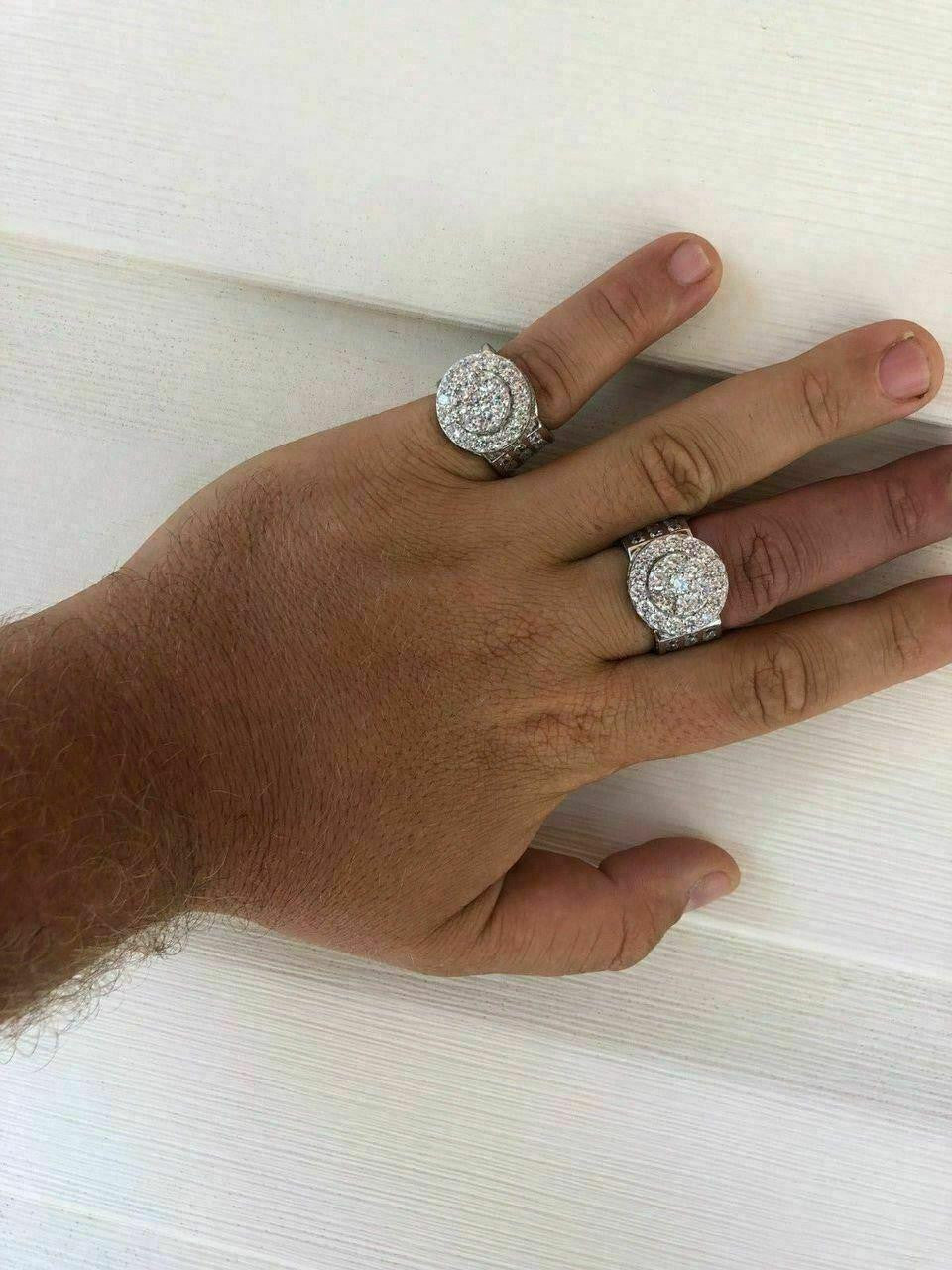 HarlemBling Solid 925 Silver Men's Large Round 5ct Iced Cubic Zirconia Pinky RING