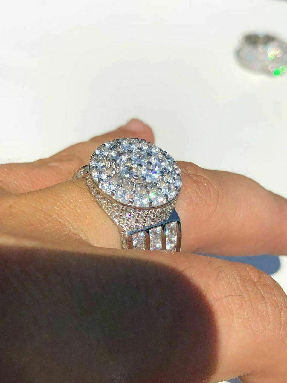 HarlemBling Solid 925 Silver Men's Large Round 5ct Iced Cubic Zirconia Pinky RING