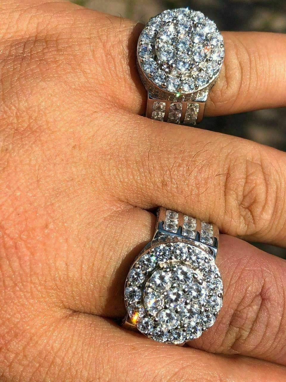 HarlemBling Solid 925 Silver Men's Large Round 5ct Iced Cubic Zirconia Pinky RING