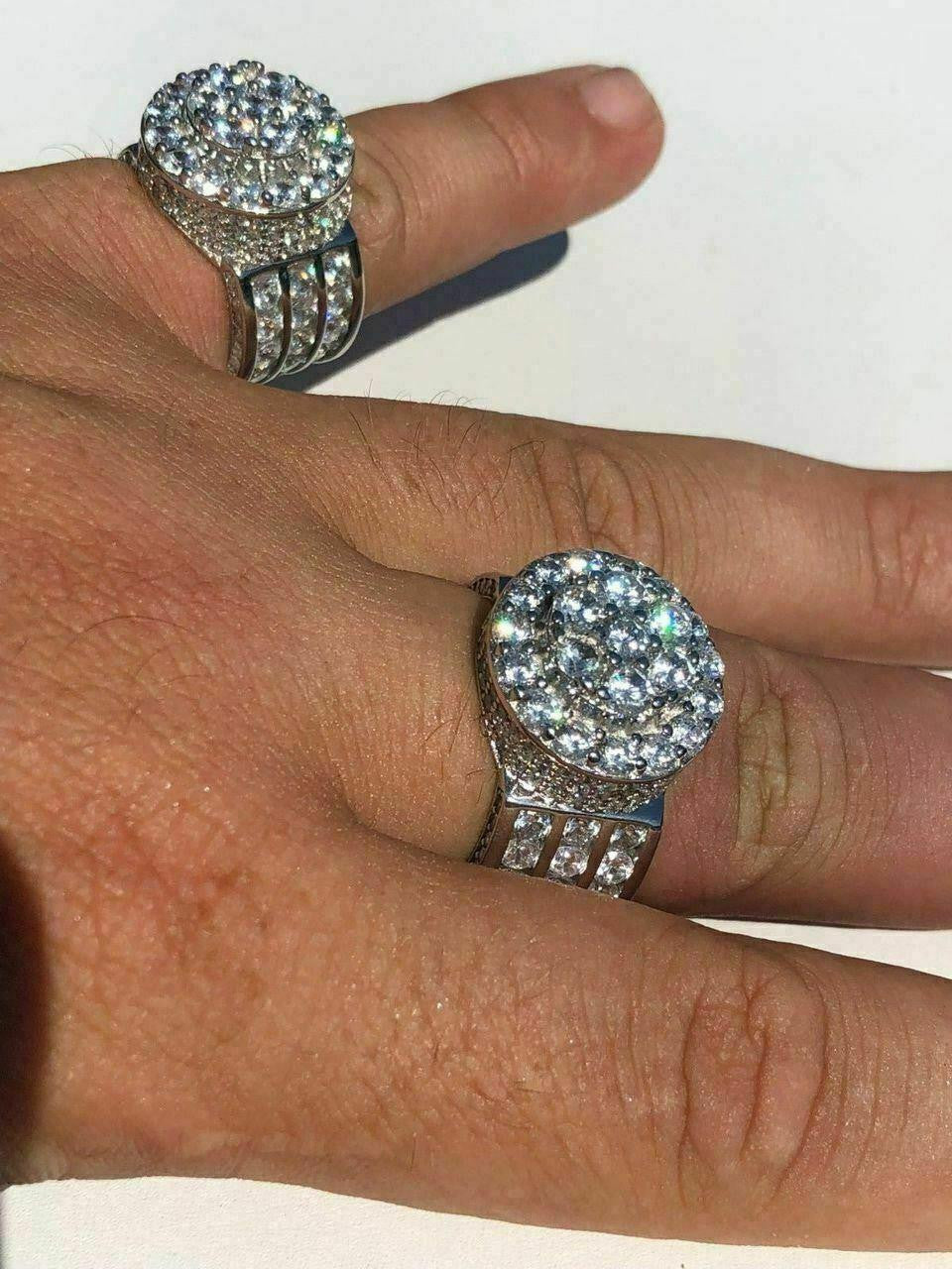 HarlemBling Solid 925 Silver Men's Large Round 5ct Iced Cubic Zirconia Pinky RING