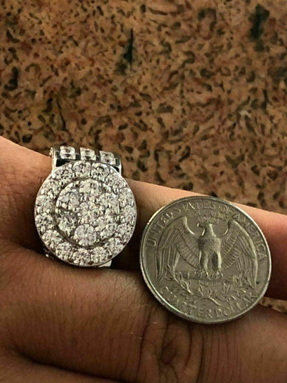 HarlemBling Solid 925 Silver Men's Large Round 5ct Iced Cubic Zirconia Pinky RING