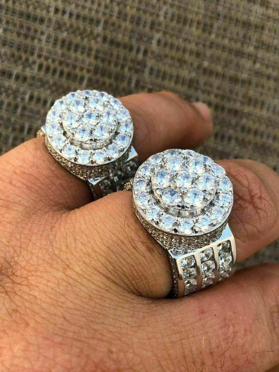 HarlemBling Solid 925 Silver Men's Large Round 5ct Iced Cubic Zirconia Pinky RING