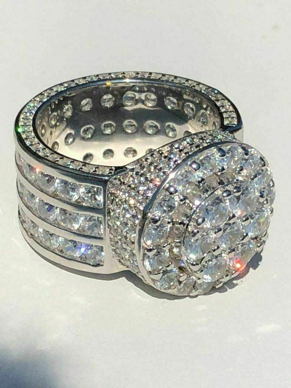 HarlemBling Solid 925 Silver Men's Large Round 5ct Iced Cubic Zirconia Pinky RING