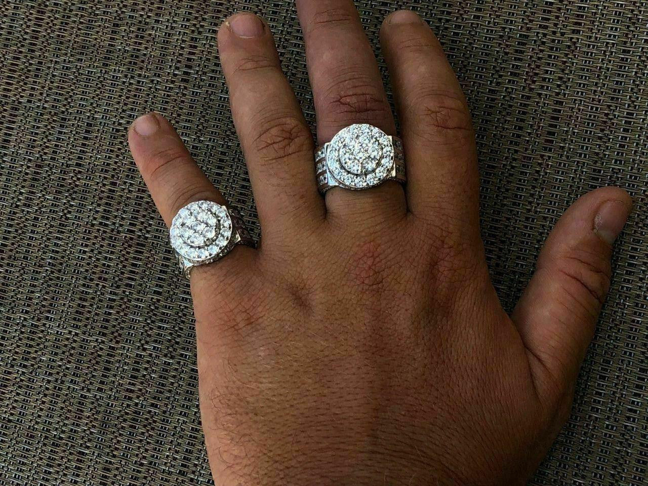 HarlemBling Solid 925 Silver Men's Large Round 5ct Iced Cubic Zirconia Pinky RING