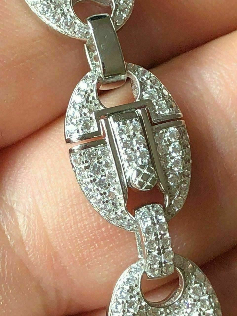 HarlemBling Solid 925 Silver Mens Mariner Gucci Link Chain ICY Man Diamond Hip Hop Bust Down