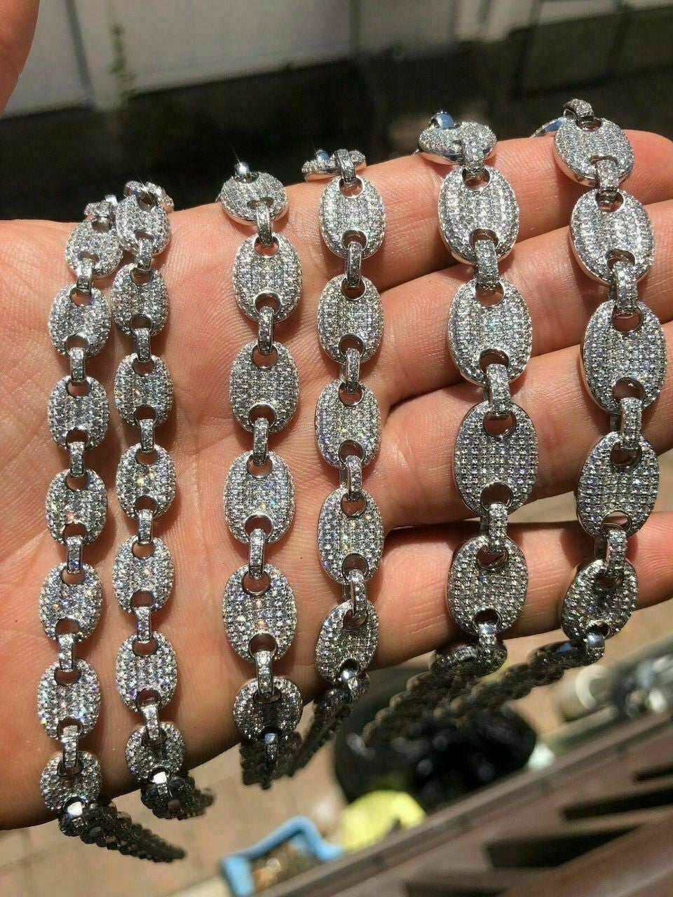 Solid 925 Silver Mens Mariner Gucci Link Chain ICY Lab Diamond Hip