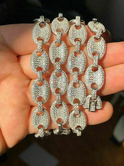HarlemBling Solid 925 Silver Mens Mariner Gucci Link Chain ICY Man Diamond Hip Hop Bust Down