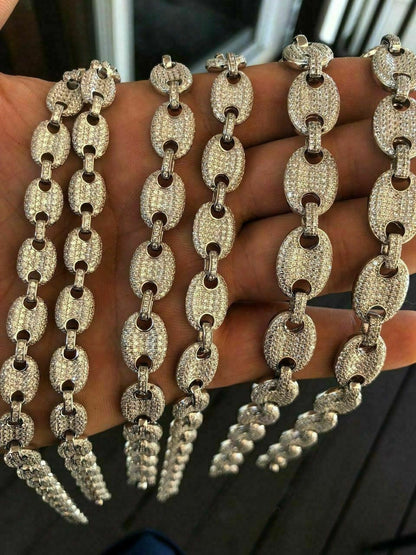 HarlemBling Solid 925 Silver Mens Mariner Gucci Link Chain ICY Man Diamond Hip Hop Bust Down