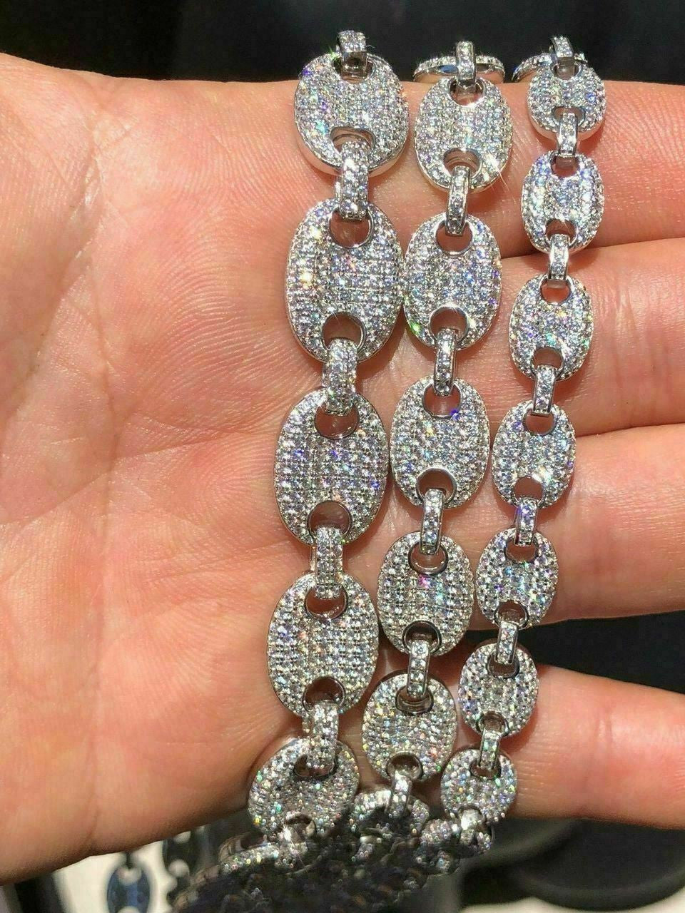 HarlemBling Solid 925 Silver Mens Mariner Gucci Link Chain ICY Man Diamond Hip Hop Bust Down