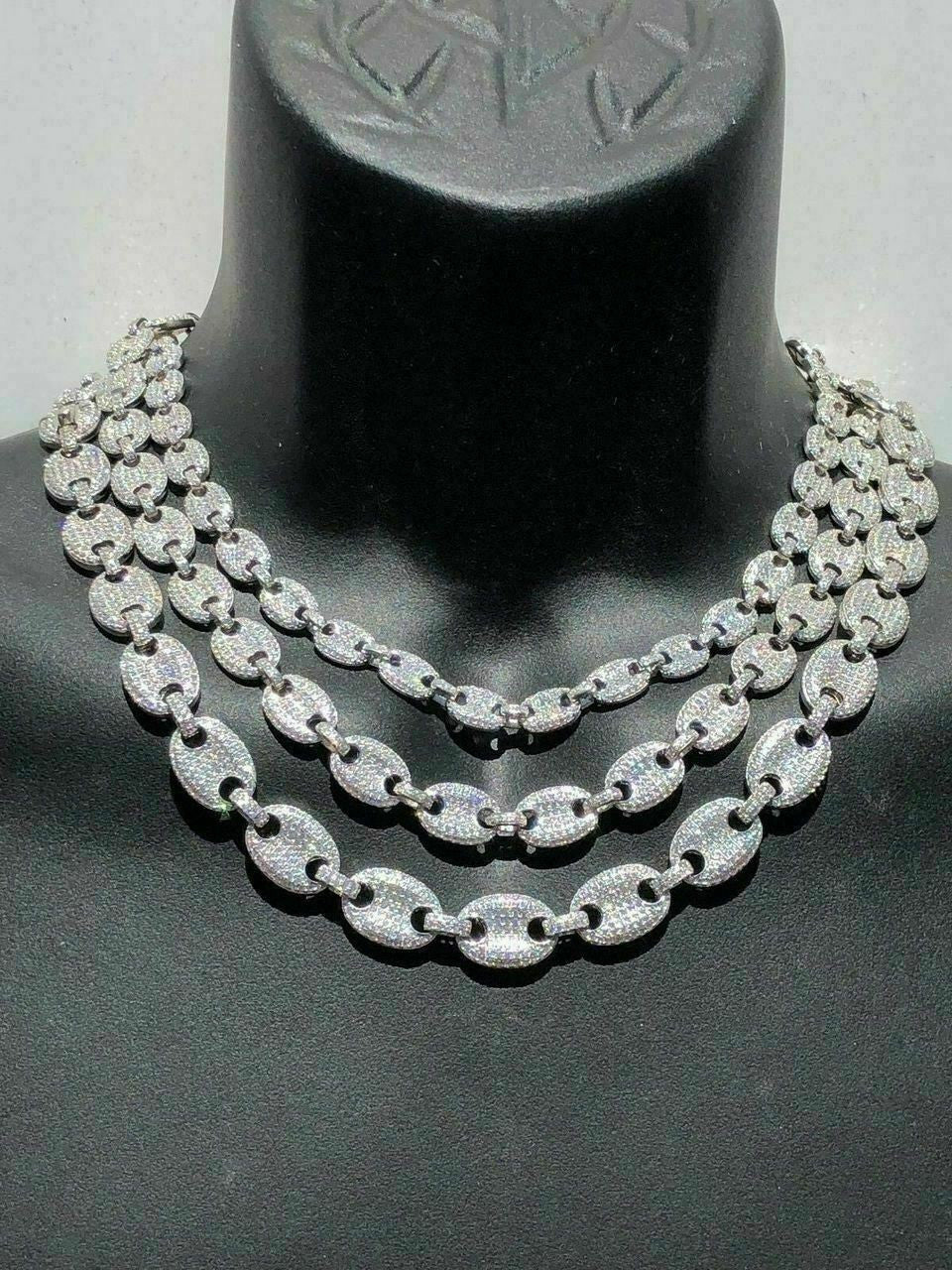 Solid 925 Silver Mens Mariner Gucci Link Chain ICY Lab Diamond Hip