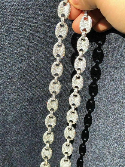 HarlemBling Solid 925 Silver Mens Mariner Puffed Gucci Link Chain Icy Diamond 12mm Necklace