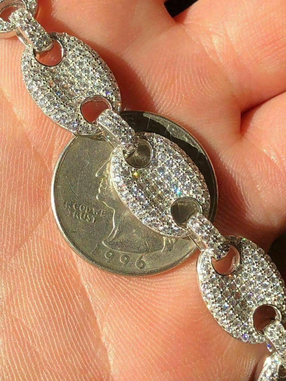 HarlemBling Solid 925 Silver Mens Mariner Puffed Gucci Link Chain Icy Diamond 12mm Necklace