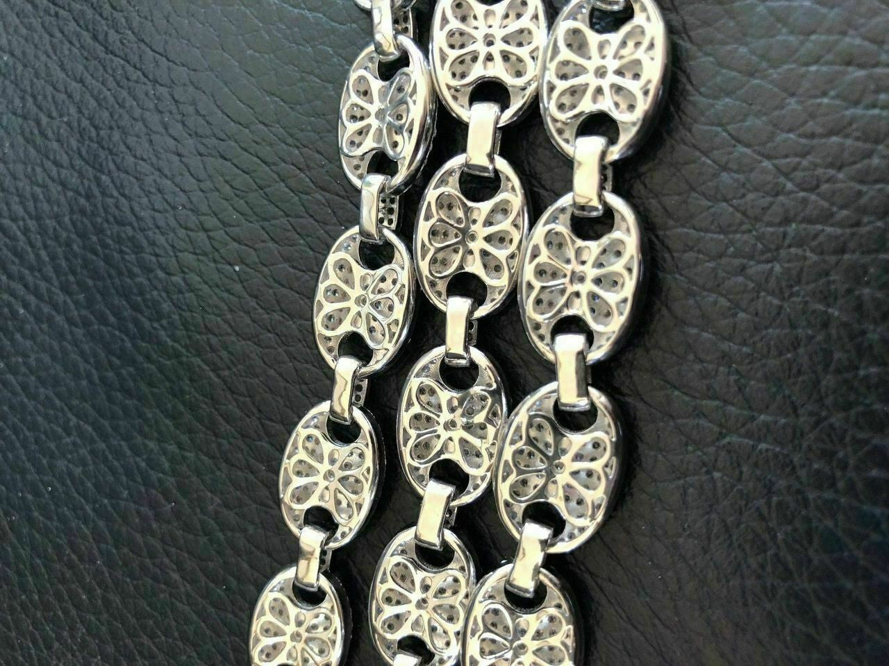 HarlemBling Solid 925 Silver Mens Mariner Puffed Gucci Link Chain Icy Diamond 12mm Necklace