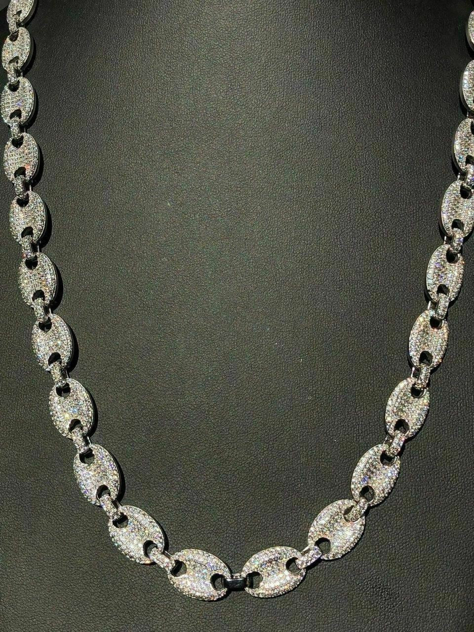 HarlemBling Solid 925 Silver Mens Mariner Puffed Gucci Link Chain Icy Diamond 12mm Necklace