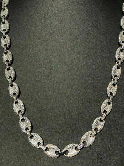 HarlemBling Solid 925 Silver Mens Mariner Puffed Gucci Link Chain Icy Diamond 12mm Necklace
