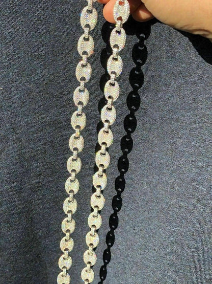HarlemBling Solid 925 Silver Mens Mariner Puffed Gucci Link Chain Icy Diamond 12mm Necklace