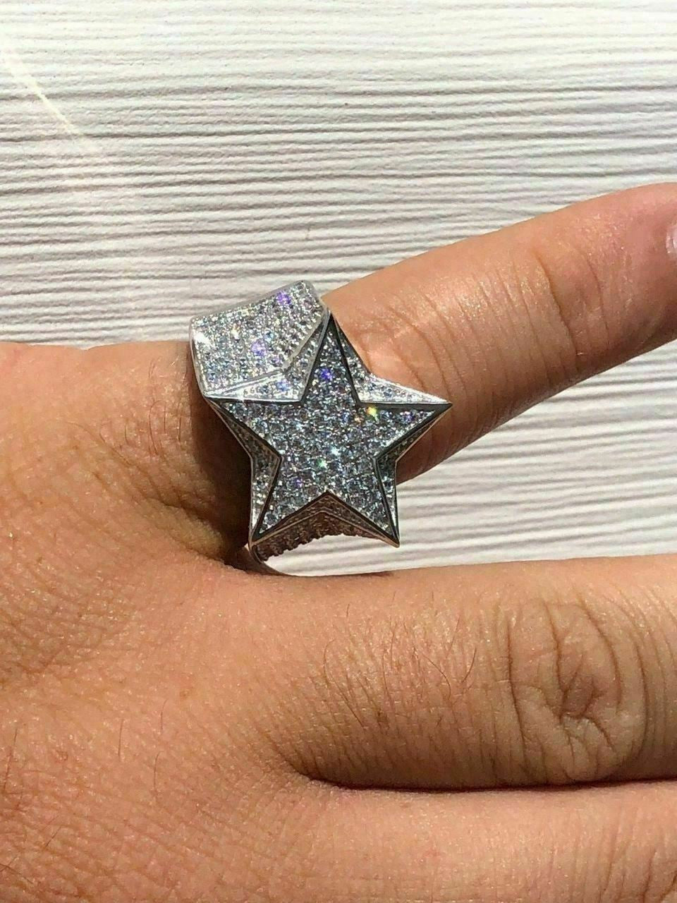HarlemBling Solid 925 Silver Mens Womens Hip Hop Rapper 3D STAR Diamond Pinky RING Pinky