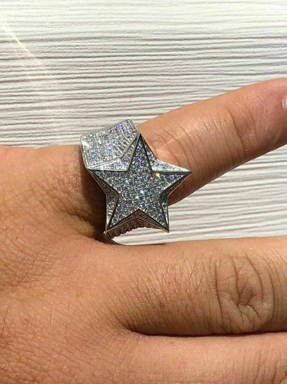 HarlemBling Solid 925 Silver Mens Womens Hip Hop Rapper 3D STAR Diamond Pinky RING Pinky