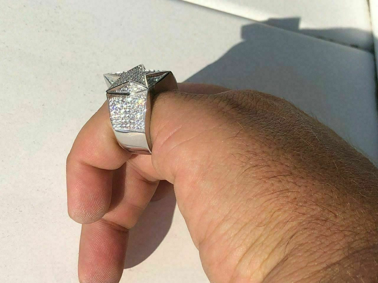 HarlemBling Solid 925 Silver Mens Womens Hip Hop Rapper 3D STAR Diamond Pinky RING Pinky