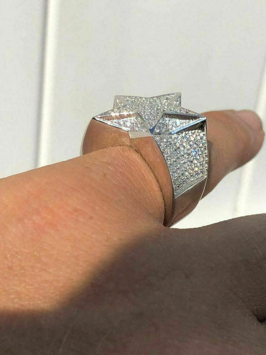 HarlemBling Solid 925 Silver Mens Womens Hip Hop Rapper 3D STAR Diamond Pinky RING Pinky