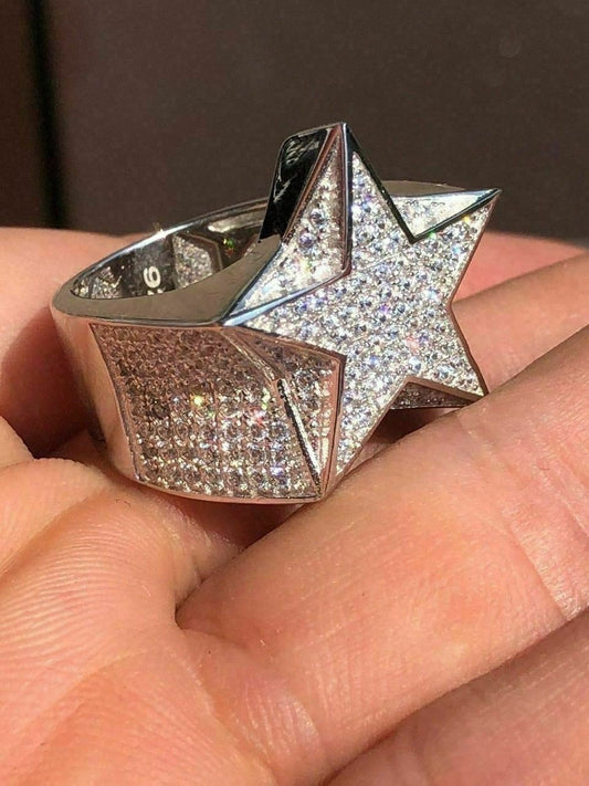 HarlemBling Solid 925 Silver Mens Womens Hip Hop Rapper 3D STAR Diamond Pinky RING Pinky