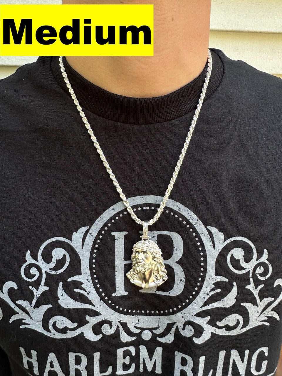 HarlemBling Solid 925 Silver MOISSANITE Jesus Piece Iced Pendant Necklace Handmade In Italy